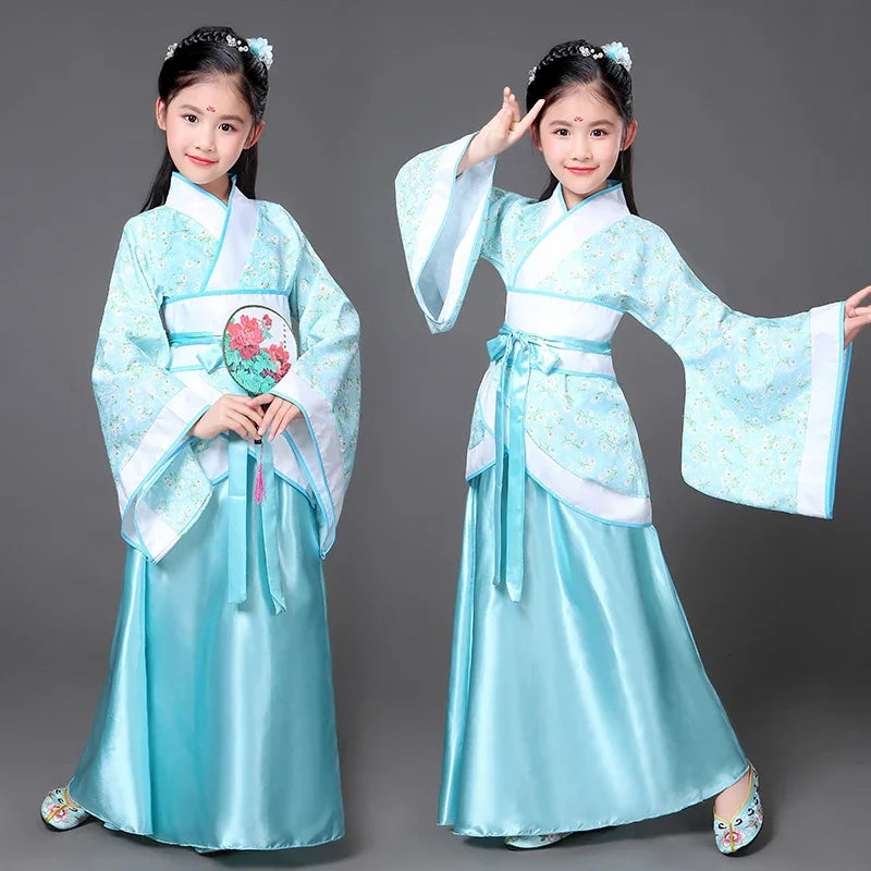 chinese Folk Dance new year clothes traditional hanfu for girls kids dragon dress ancient Stage Carnival costume Clothing skirt
