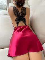 Women's Sexy Backless Sleep Dress Summer Thin Satin Sleeveless Nightgown Casual Home Wear Solid Color Mini Dress