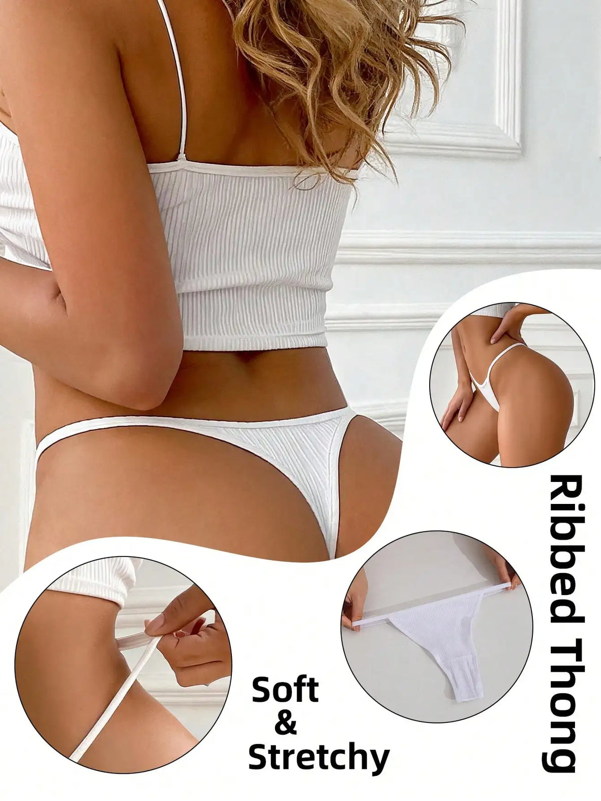 9Pcs Sexy Thong Panties Ribbed Low Waist Seamless Thongs Soft Briefs Breathable Comfortable G-String Underwear Simple Style