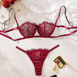 Delicate Sexy Lingerie Panties Set With Steel Ring Push Up Bras Intimates Clothing Lace Underwear Women Ultra-thin Bra Thong