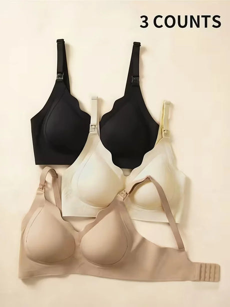 3 Pcs New Style Nursing Bra With a Chest Opening And Comfortable Button Closure, Suitable For Breastfeeding During Pregnancy