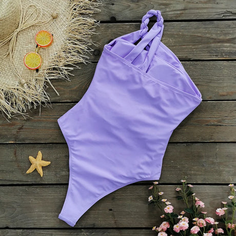 Sexy One Piece Swimsuit One Shoulder Solid Cut Out Monokini Pattern Women's Swimwear Slimming Bodysuit Women Beachwear 2022