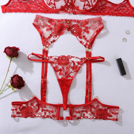 Diccvicc Floral Lingerie for Women See Through Sexy Lace Garter Belt Female Underwear Fantasy Set Very Intimate Exotic Clothes