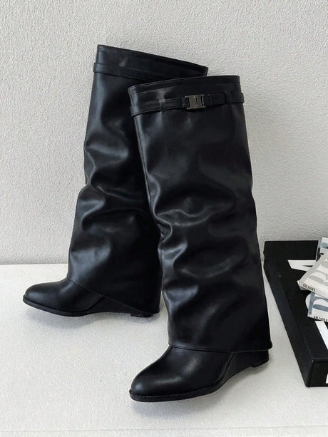 Women's Two-Tone Knee High Boots, Streamlined Silhouette Polished Knee-High Cut Fashion Long Boots, Versatile Footwear That Matches Skirts, Dresses Skinny Jeans Fall Winter Daily Casual Dress Boots, Trendy Stylish Ladies Shoe