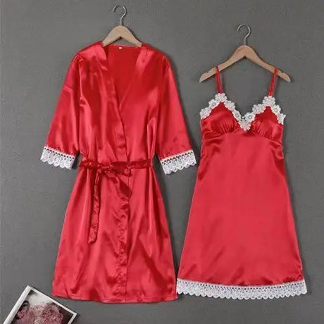 Sleepwear Sleep Suit Sexy Womens Lace Pajamas Sets V-Neck Satin Pijamas Intimate Lingerie Spring Nightwear Home Wear PJS