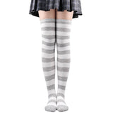 Thigh High Stockings Womens Striped Ladies Girls Black White Pink Long Over Above Knee Socks Femboy Cosplay Lolita Harajuku Y2k
