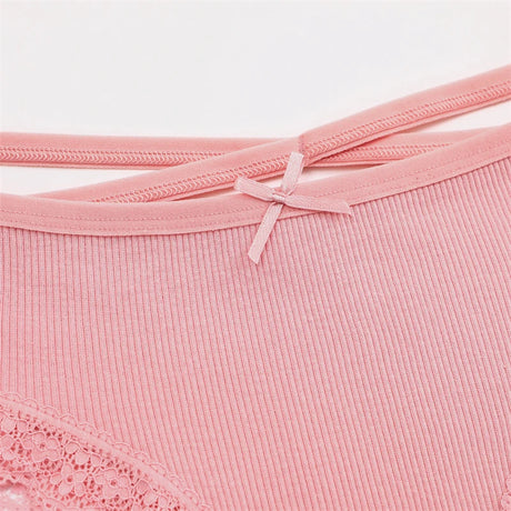 2PCS Cotton Panties for Women Sexy Lace Brazilian Briefs Female Low-Waist Cross Webbing Underpants Stretch Breathable Intimates