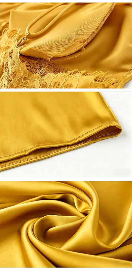 Women's Satin Lace Slip Nightdress V-Neck Spaghetti Strap Backless Chemise Sleepwear ElegantLingerie Dress for Bedroom Nightwear