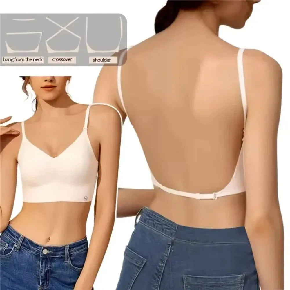 Fashion Nylon Cotton Women's Invisible Bra Breathable No Steel Frame U Plunge Bras Backless Ladies Sexy Bras Women Girls