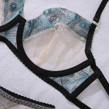 Ladies' New Fashionable and Sexy Lace Embroidered Western Region Style Luxury and Beautiful Underwear and Underwear 4-piece Set