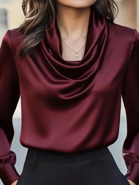 Autumn Fashion Elegant Temperament Solid Colour Simple Swing Collar Long-Sleeved Shirt Women