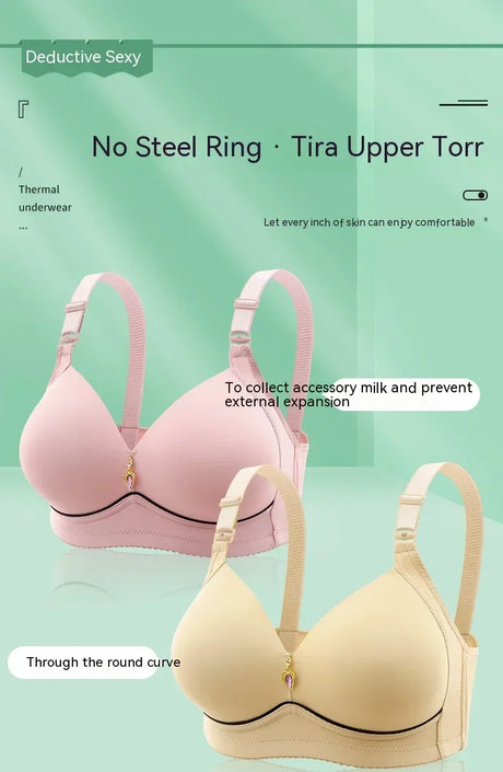 Mom Brassiere Without Steel Ring Breathable Gathered Ladies Underwear Non-magnetic Thin Cup Glossy Obese Female Ladies Bra