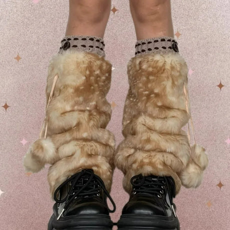 New Winter Faux Fur Plush Deer Leg Warmers Kawaii Furry Boots Socks Cover Punk High Boots Socks Performance Costume Leg Warmers
