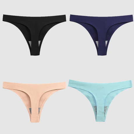 WarmSteps 4PCS/Set Sexy Women Panties Silk Satin Female Thongs Lingerie Soft Cozy Underwear Hot G-Strings Seamless Sports T-Back