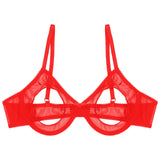 Women's Sheer Mesh Hollow Out Open Nipples Underwired Bra Tops  Push Up Unlined Bralette Bra Sexy Brassiere Balconette Underwear