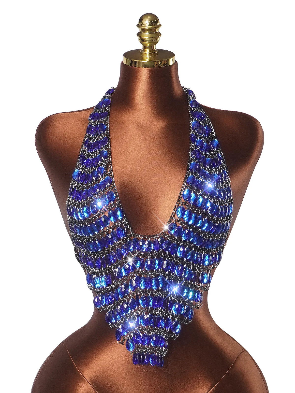 Women Sexy Backless Shine Diamond Body Chain Exotic Tanks Novelty Hollow Out Chest Chains Decor Bustier Tops Nightbar Clubwear
