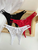 Custom Name Crystal Letter Briefs Sexy Lace Crotchless Knickers Hollow Waist Panties Open Gear Underpants Girlfriend Wife Gift