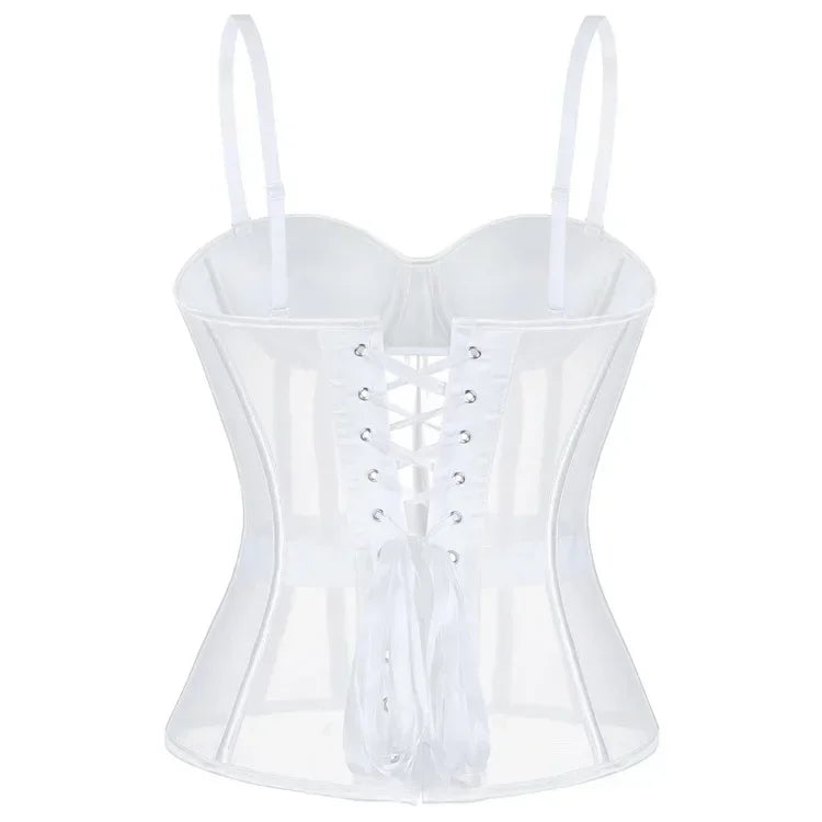 WSHKING Overbust Corset With Bra Korset Woman Strapless Bustier Top Mesh Women Lingerie Black White Sexy Lingerie