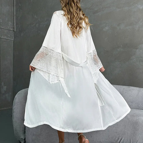 Bathrobes Satin Sexy Long Sleeve Loose Peignoirs For Women Robe White Wedding Dress Bride Dresses Spring Summer Sleepwear Robes