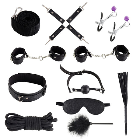 Couples BDSM Bondage Kit with Handcuffs Neck Collar Wrist Restraints Mouth Gag And Strap - Adult SM Sex Toys for Women's Fetish