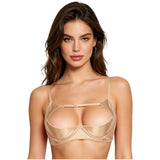 Womens Satiny 1/4 Cup Bra Solid Cut Out Adjustale Straps Underwired Shelf Bra Hollow Out Supportive Balconette Bra Underwear