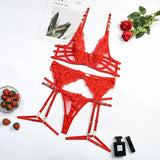 Luxury Floral Embroidery Lace Women's Lingerie Sets Seductive Jewel Strap Sheer Push Up Bra Panty Garter Belt 3PC Sexy Underwear