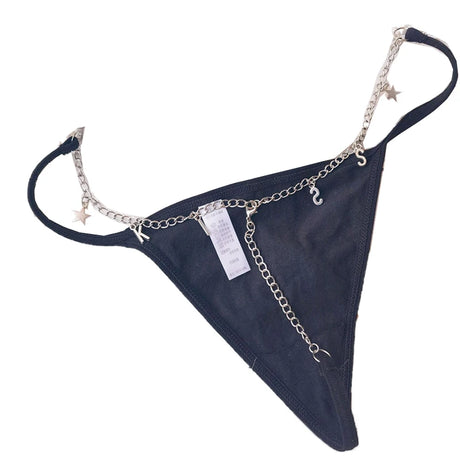 Sexy Crotchless Panties For Women Erotic Ultra Thin Thong Thin Strap Metal Chain Letters Briefs Breathable Seamless Dingzzkll