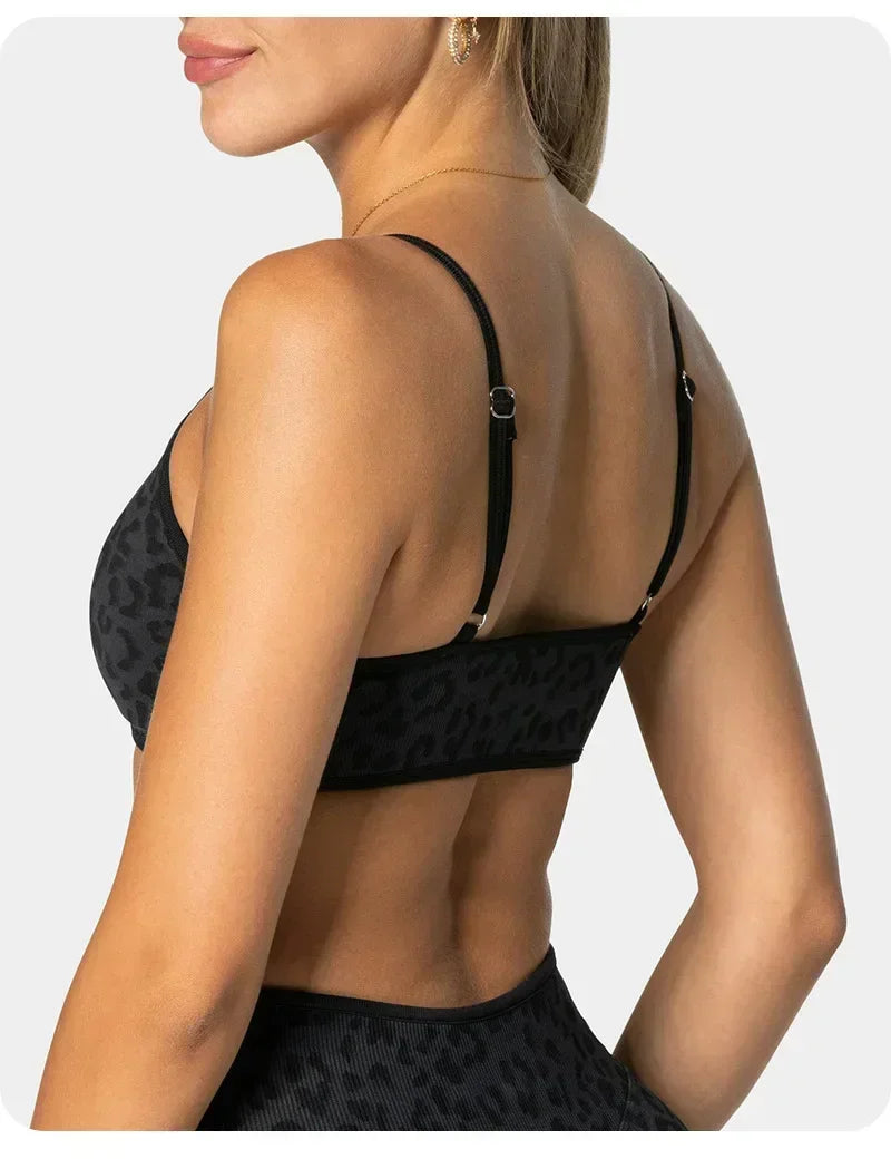 LOGO 2pcs High Quality Yoga SetNew Leopard Print Sports Underwear, Shockproof Butt Lift Workout Sports Trousers Women Activewear
