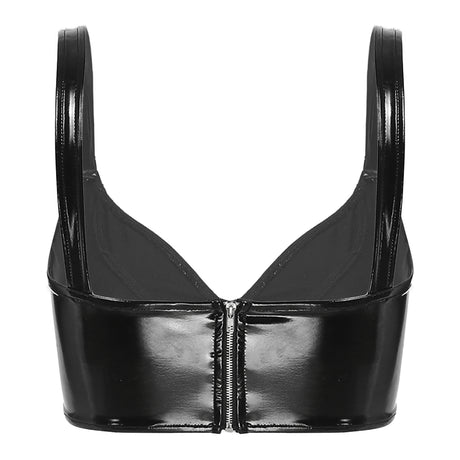 Womens Lingerie Fashion Wetlook Faux Leather Bra Sexy Wire-free No Pad Bra Top Brassiere Raves Pole Dances Costume Clubwear