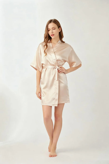 Women Satin Kimono Robe Silky Bride Bridesmaid Bathrobe Short Nightgown for Wedding Party Spa Sleepover Home Sleepwear Robes