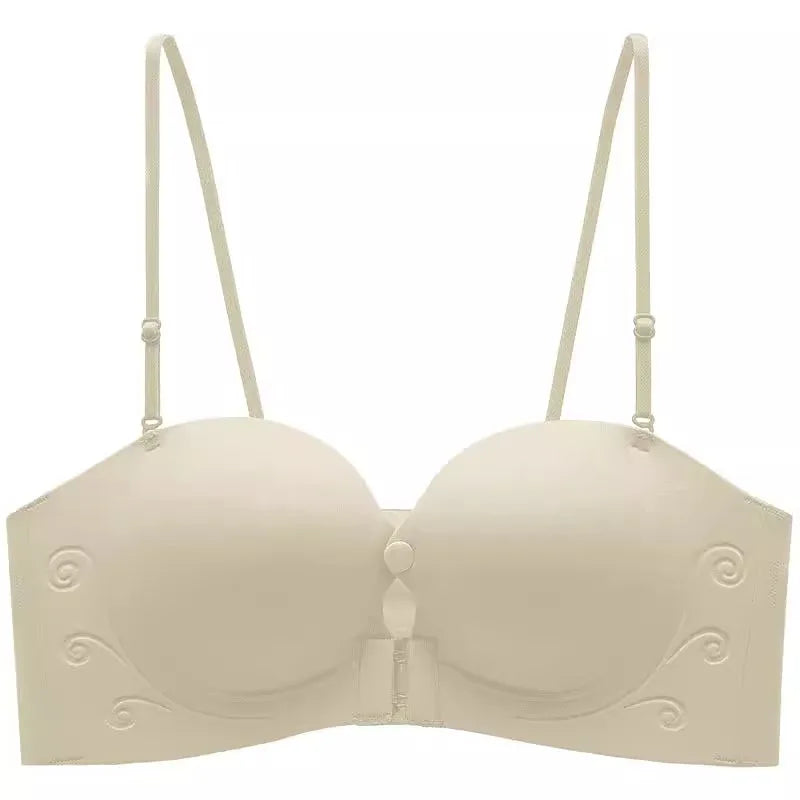 Front Fasten Balconette Bra Strapless - Lift Support Bralette Petite, Non Slip Invisible Comfort Everyday Wear Enhance Small Cup