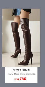 White Sexy Stiletto Heel Belt Buckle Over The Knee Boots Big Size 41-46 Pu Leather Thigh High Boots Shoes