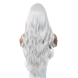 Silver White Medium Large Wave Synthetic Long Curly Hair Fashionable Elegant Pure White Imitation Wig Women's Wig