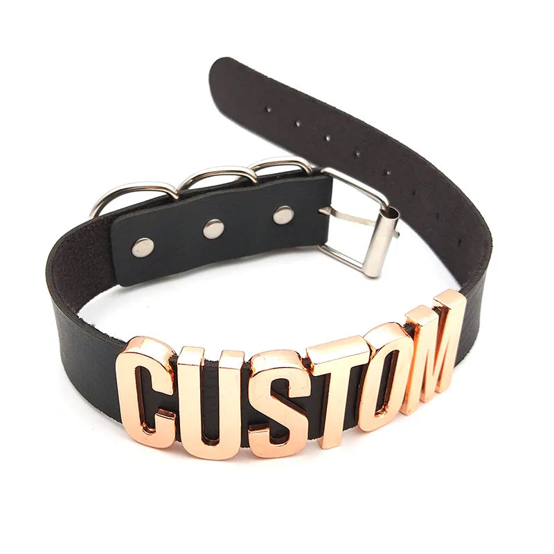 30MM Goth Sexy Rose Gold Letters Custom Collar Choker Necklaces Men Women BDSM Role Age Cosplay Chocker Customized Jewelry