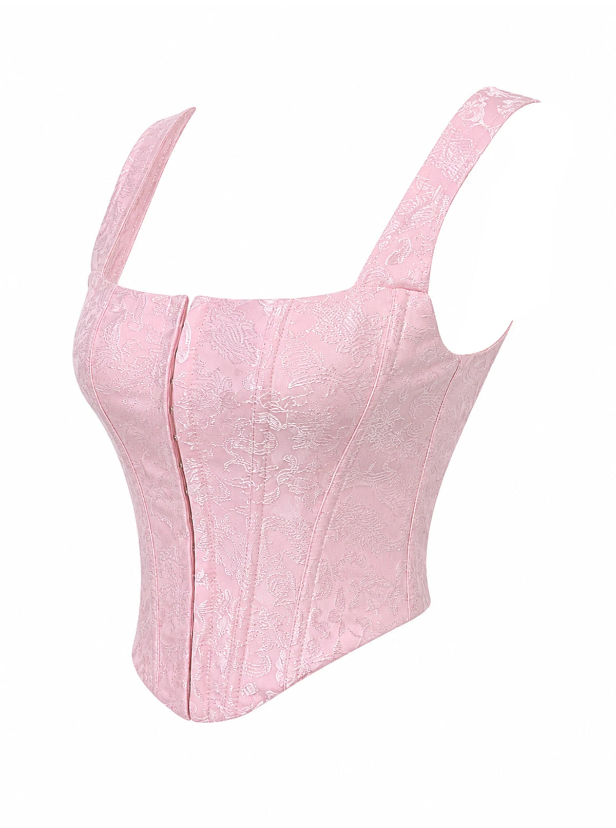 Floral Jacquard Wide Strap Corset Top Front Hook Back Lace Up Square Neck For Women
