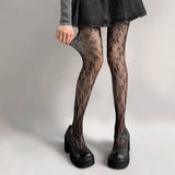 Sexy Hollowed Lace Mesh Stockings with Bottom Pantyhose Lolita Retro Floral Vine White Black Brown Stockings for Women Tights