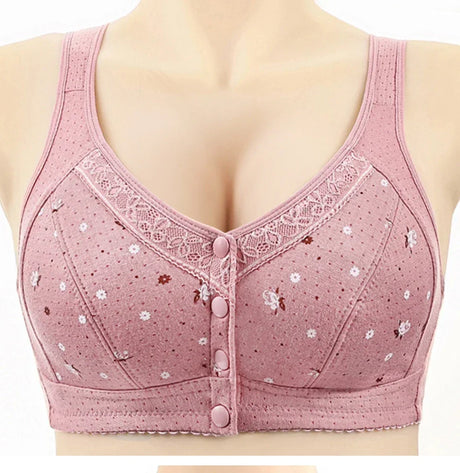 FallSweet Front Closure Cotton Bra for Women Plus Size Seamless Wireless Sports Bras Thin Underwear for Middle-Aged & Elderly