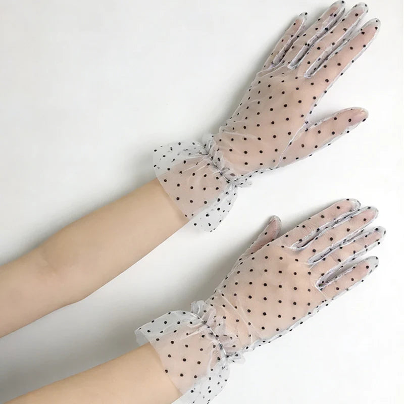 Short Dot Embellished Wedding Veil Performance Gloves for Women Netting Bridal Wedding Gown Polka Dot Gloves Breathable Gloves