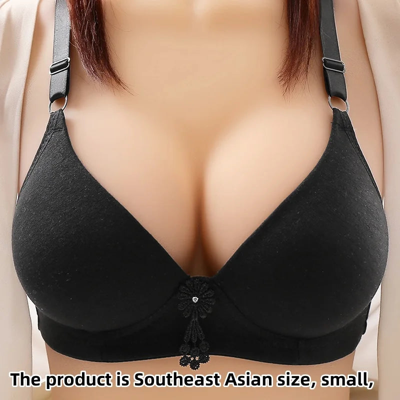 Large Size Without Steel Ring Comfortable Breathable Gathered Ladies Underwear Non-magnetic Thin Cup Glossy Obese Sister Bra