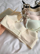 Plunge Neck Floral Demi Cup Bra Small Bust Wirefree Push Up Seamless Invisible Thin Cute Teen Girls Daily Wear Underwear