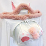 SENMHS Original Japanese Sweet Lolita Cat Girl Cosplay Set Women Kawaii Cat Paw Bikini with Hooded Bodysuit Photo Shoot Hallowee