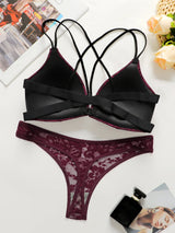 Sexy Burgundy Red Lace Wireless Front Closure Bra Set Push Up Padded Bralette & G-string Women Romantic Lingerie Set 70B-85B