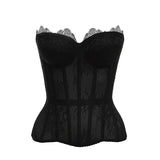 Sexy Women's Lace Fishbone Bandage Vest Black Slim Strapless Backless Female Corset 2026 Spring Summer Lady Beach Party Top New