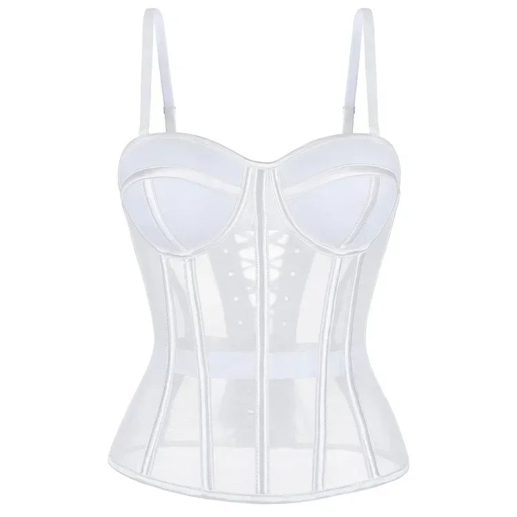 WSHKING Overbust Corset With Bra Korset Woman Strapless Bustier Top Mesh Women Lingerie Black White Sexy Lingerie