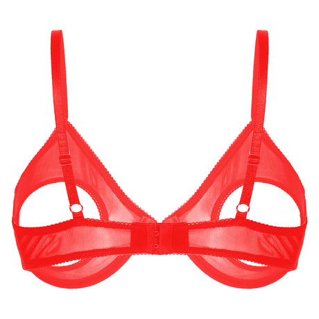 Women's Sheer Mesh Hollow Out Open Nipples Underwired Bra Tops  Push Up Unlined Bralette Bra Sexy Brassiere Balconette Underwear