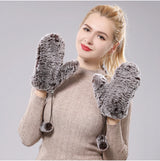 Hot Sale Women's 100% Natural Rabbit Fur Winter Gloves Warm Knit Thick Thermal Mittens Soft Real Fur Outdoor Cold Weather Glove