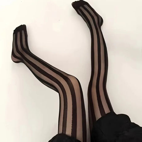 Women's Vintage Sexy Sheer Wide Vertical Stripe Pantyhose Tights Retro Classic Hosiery for Fashionable Look
