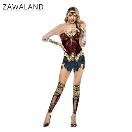 Zawaland Justice Wonder Costume Woman Cosplay Movie Bodysuit Party Sexy Jumpsuit Superwoman Stage Performance Zentai Outfits