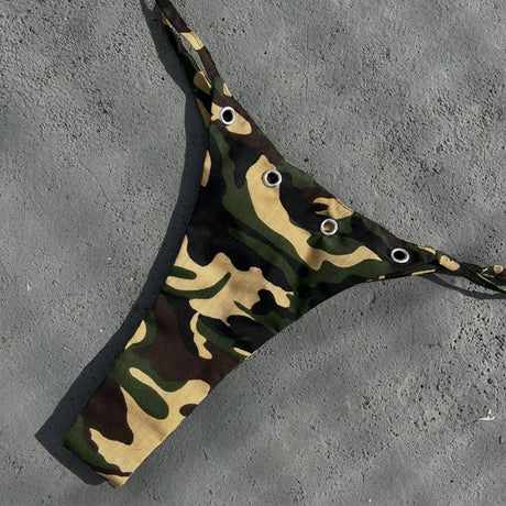 European American Cross Border 2026 Summer Camouflage Halter Letter Print Iron Ring Fashion Bikini Swimwear Set