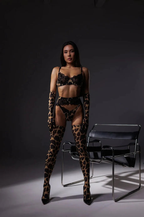 Ellolace Leopard Costume For Women Lingerie Ultra Sexy Lace Patchwork Intimate Sexy Complete with Gloves Stocking Underwear